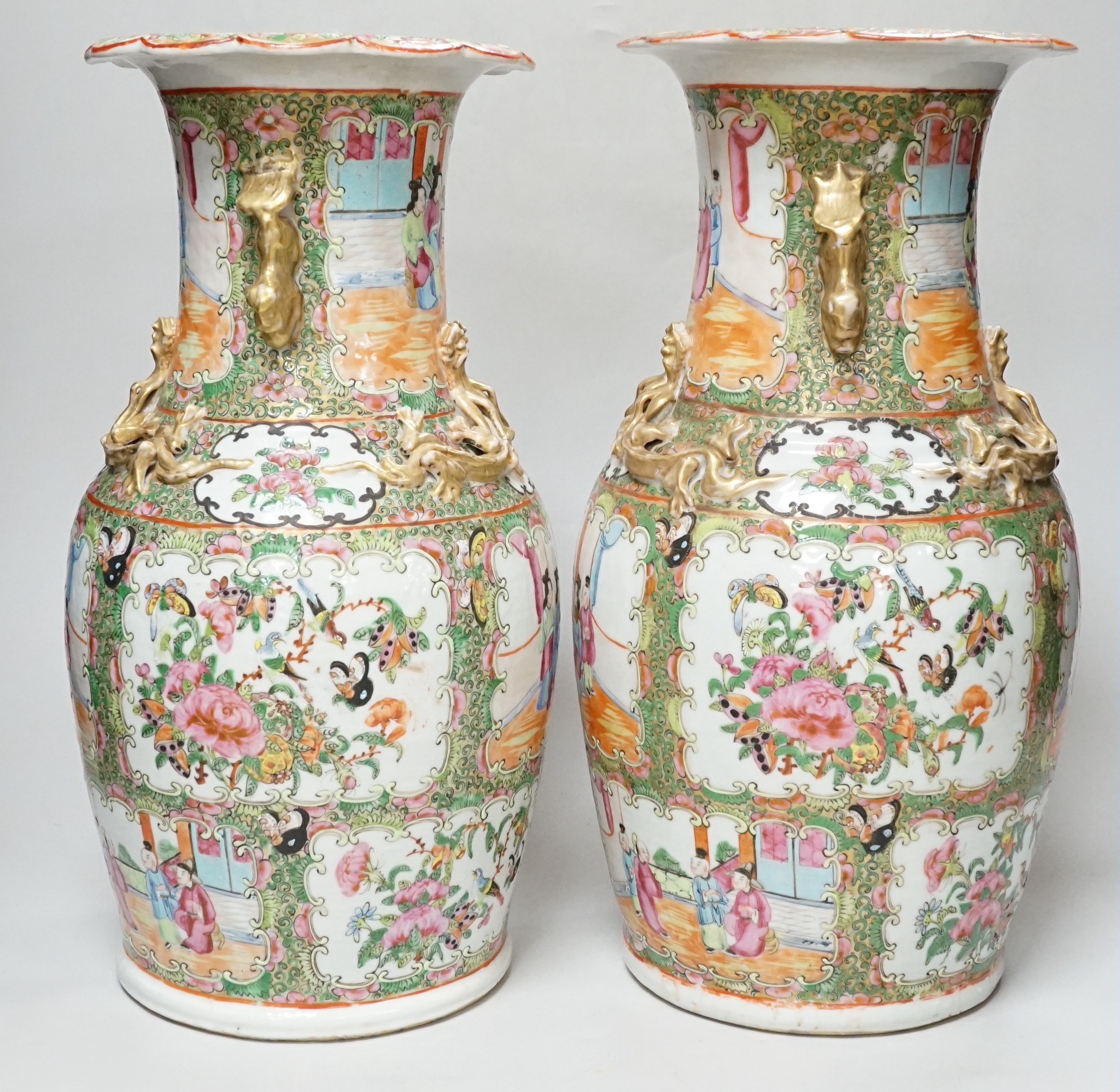 A pair of 19th century Chinese famille rose vases, 35cm